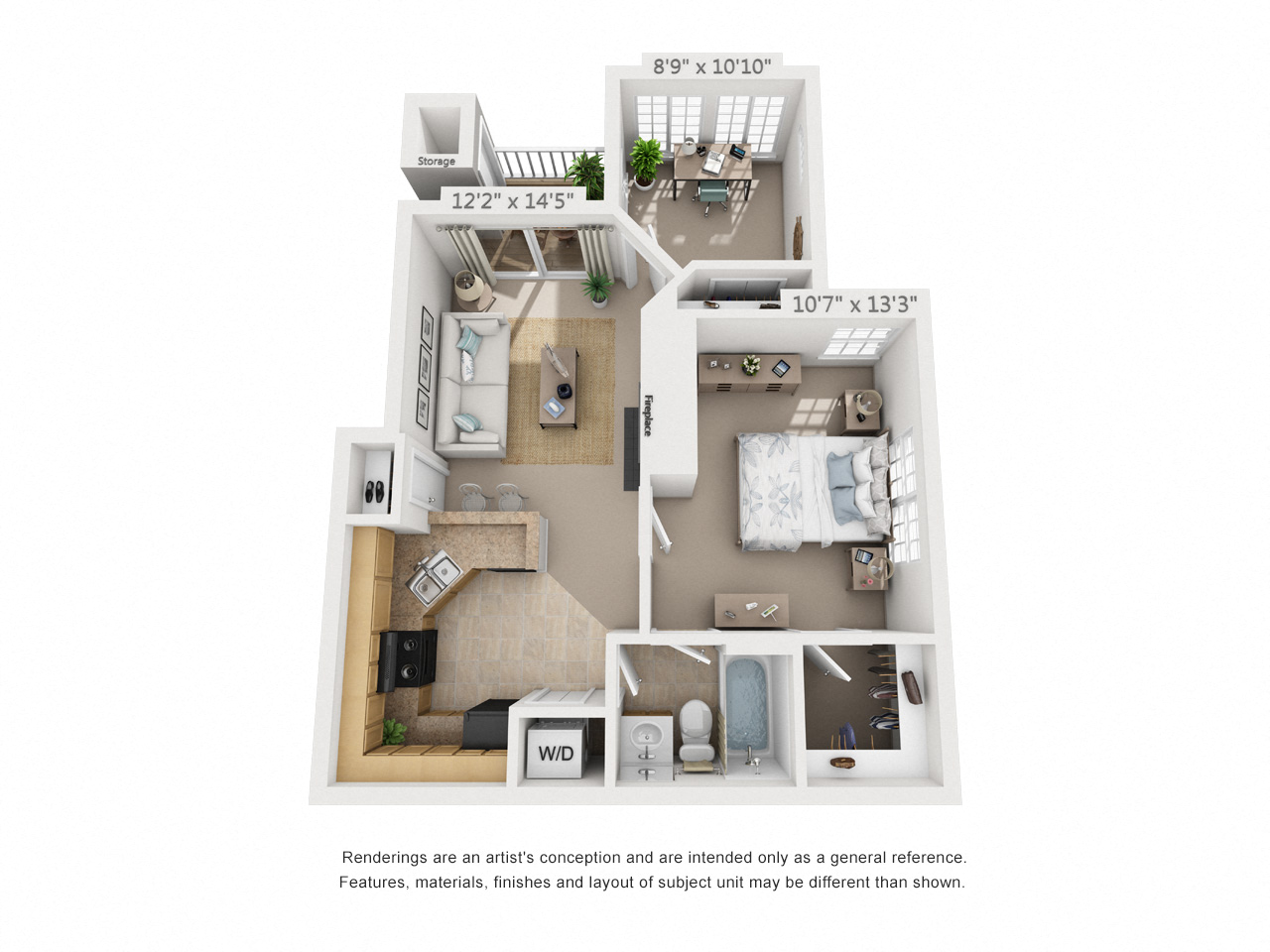 Floor plan for 2 beds, 1 bath, 760 sqft